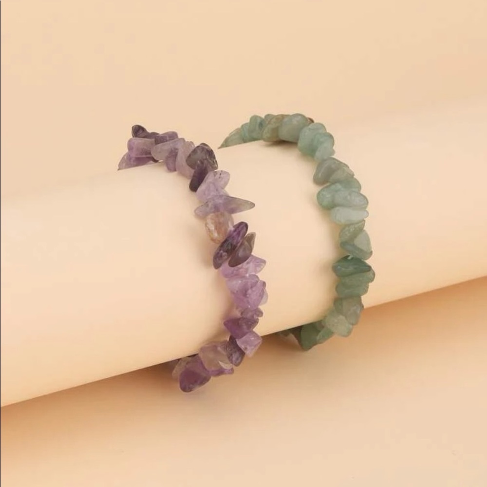 2 Piece Multi Purple and White Stone Decor Crystal Beaded Bracelets. - Picture 4 of 5